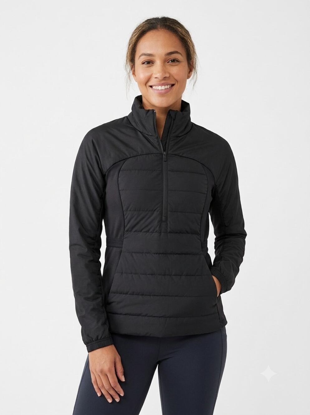 Lululemon Down For It All Pullover Jacket Women's 8 Black Stretch Quarter-Zip